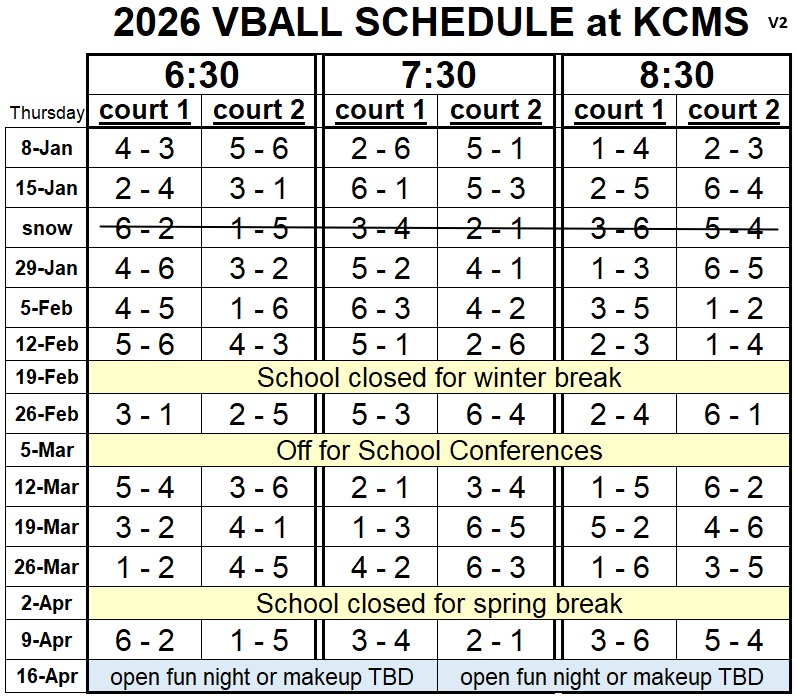 2026 Winter Schedule